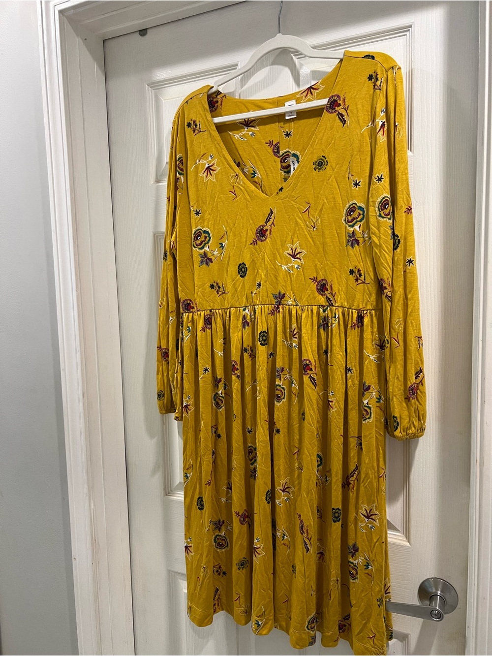 Old Navy Mustard Floral V-Neck Long Sleeve Dress